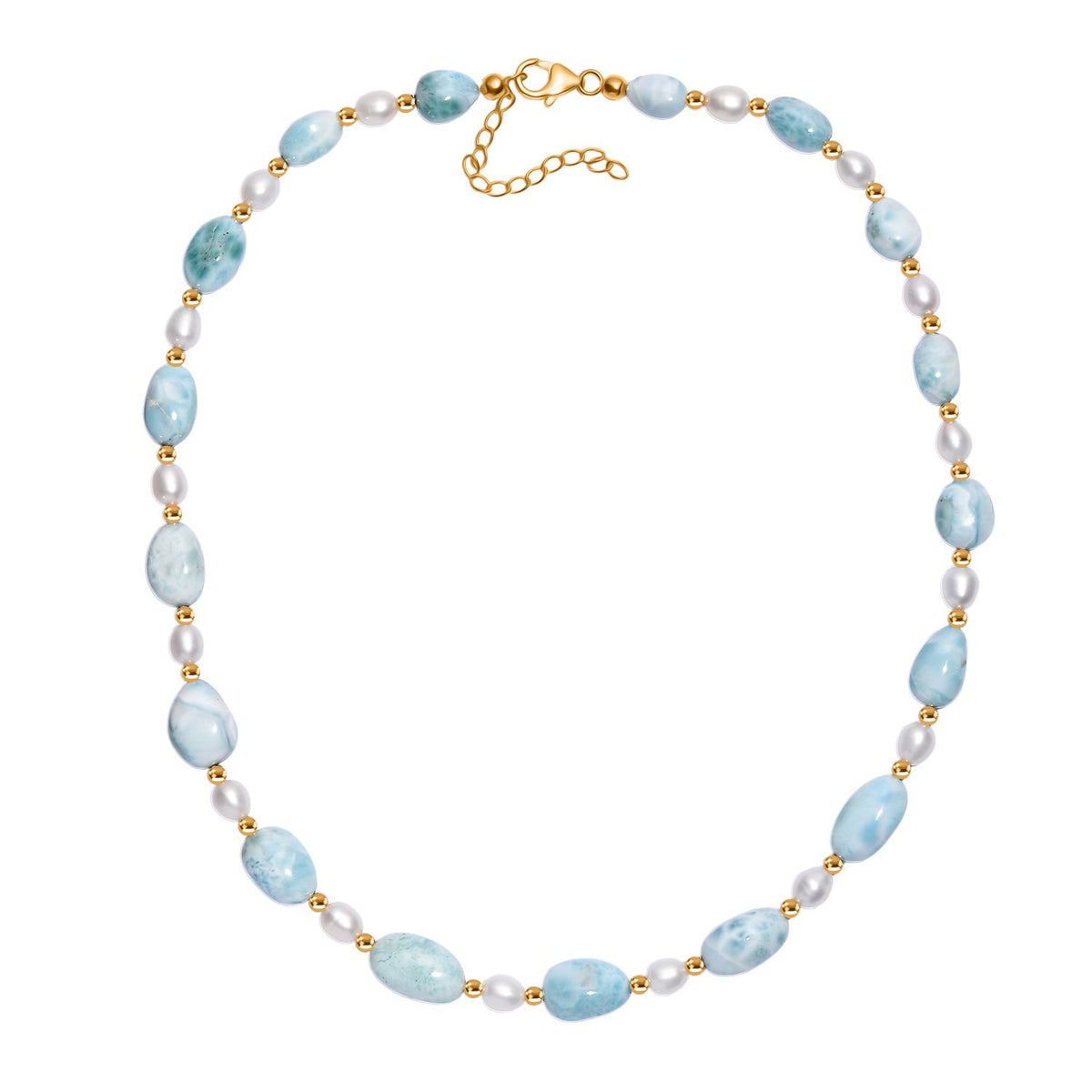 AA Larimar und Süßwasser Perle 45cm Halskette und 19cm Armband