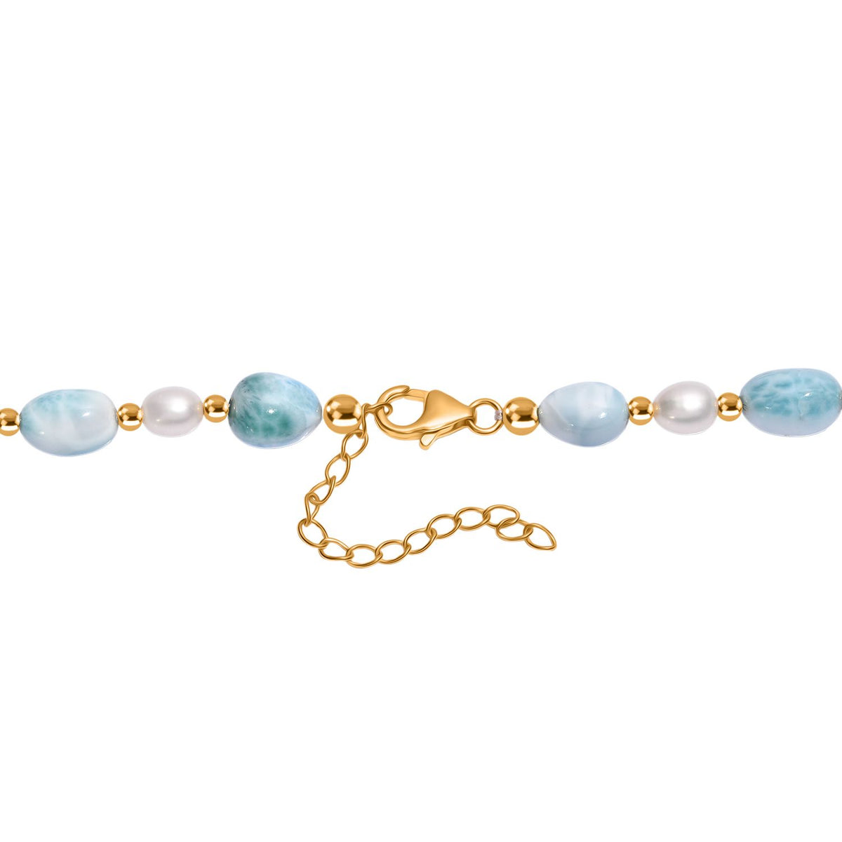 AA Larimar und Süßwasser Perle 45cm Halskette und 19cm Armband