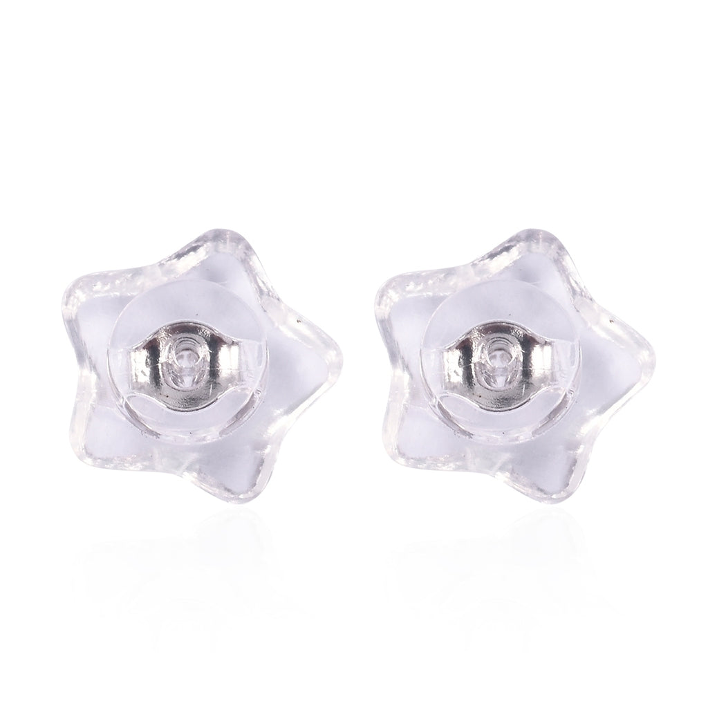 9 Paar Ohrstopper Set Stern, 925 Silber Kern mit Silikon, Mix rhodiniert vergoldet rosévergoldet