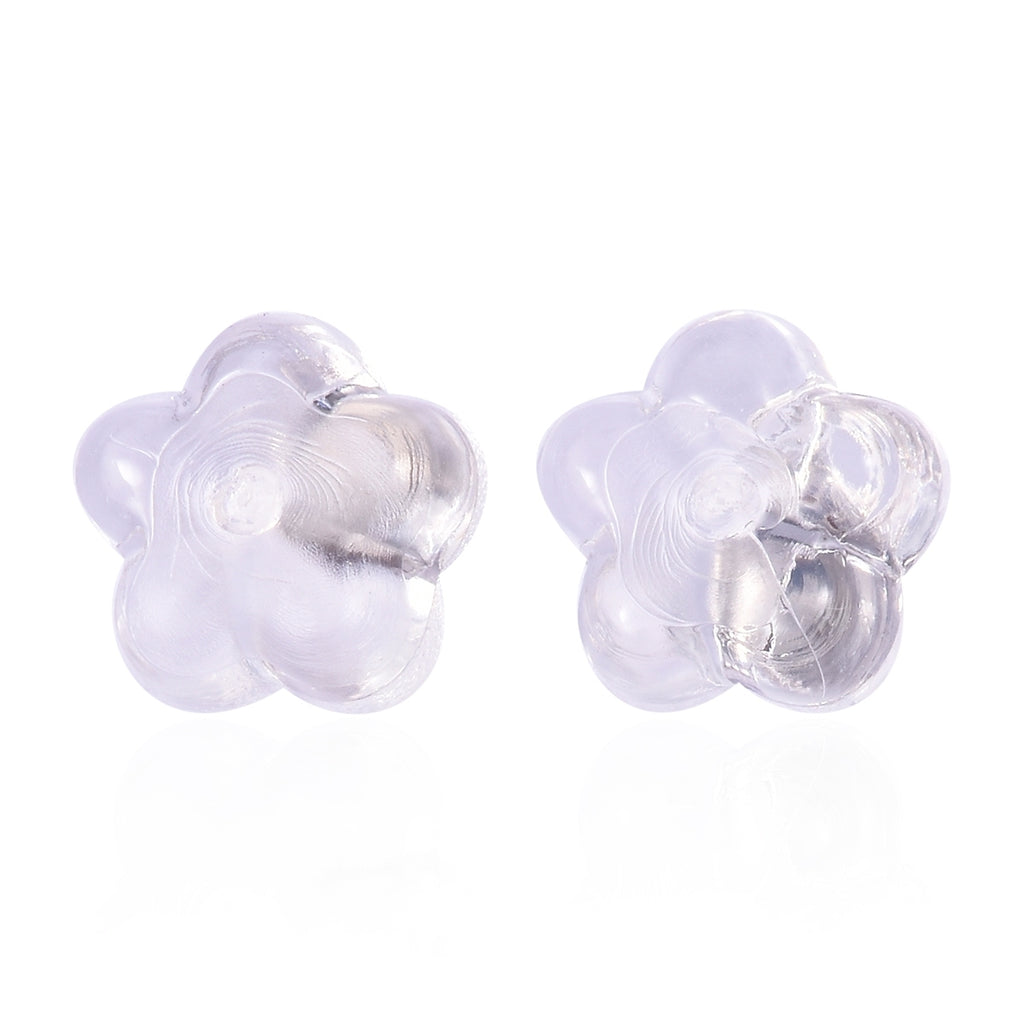 9 Paar Ohrstopper Set, 925 Silber Kern mit Silikon Blüte, rhodiniert vergoldet rosévergoldet