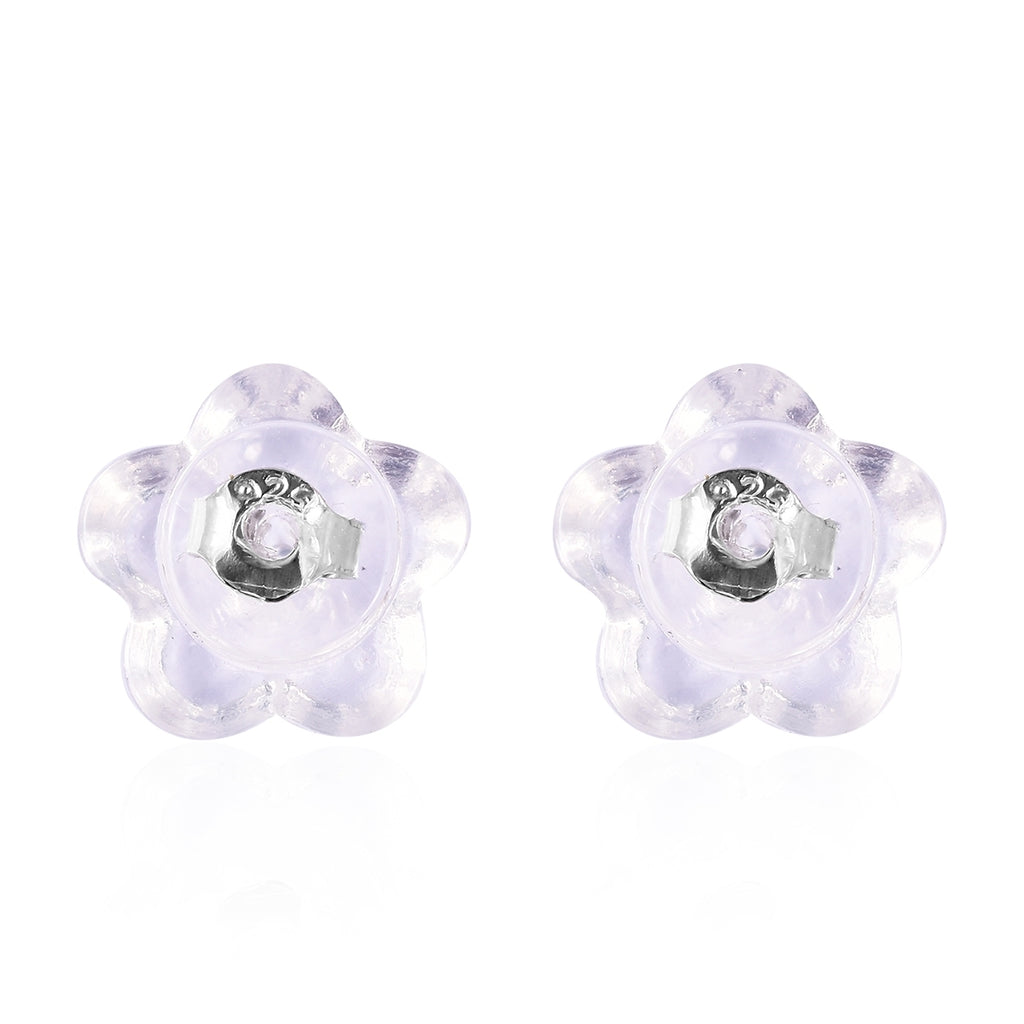 9 Paar Ohrstopper Set, 925 Silber Kern mit Silikon Blüte, rhodiniert vergoldet rosévergoldet