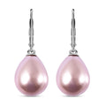 Lila Muschelkernperle (16x12 mm) Ohrringe 925 Silber Rhodiniert