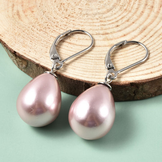 Lila Muschelkernperle (16x12 mm) Ohrringe 925 Silber Rhodiniert