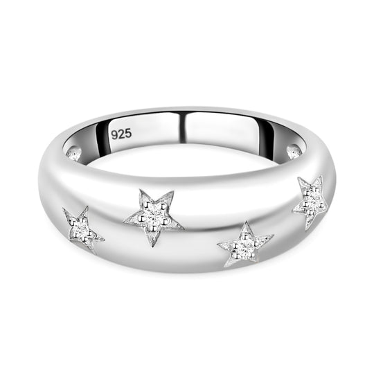 Weißer Diamant Ring 925 Silber Platiniert (Größe 5.25) ca. 0,05 ct