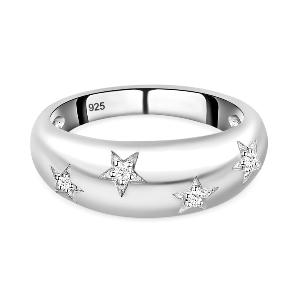 Weißer Diamant Ring 925 Silber Platiniert (Größe 17.75) ca. 0,05 ct