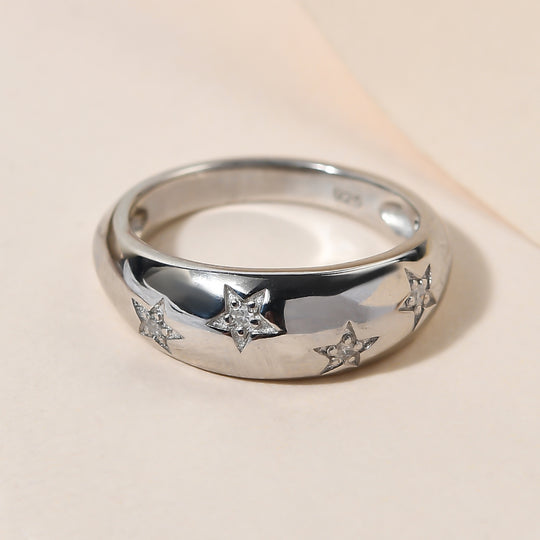 Weißer Diamant Ring 925 Silber Platiniert (Größe 17.75) ca. 0,05 ct
