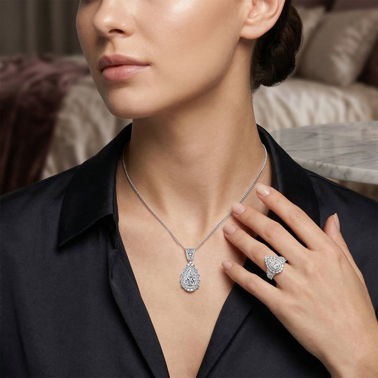 D'Joy Moissanit Ring und Anhänger mit 50 Kette