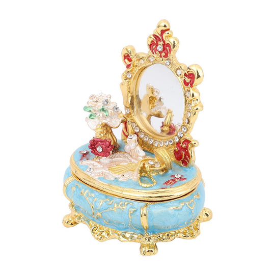Tablettendöschen mit weißen Kristallen, emailliert, goldfarben, Schminktisch