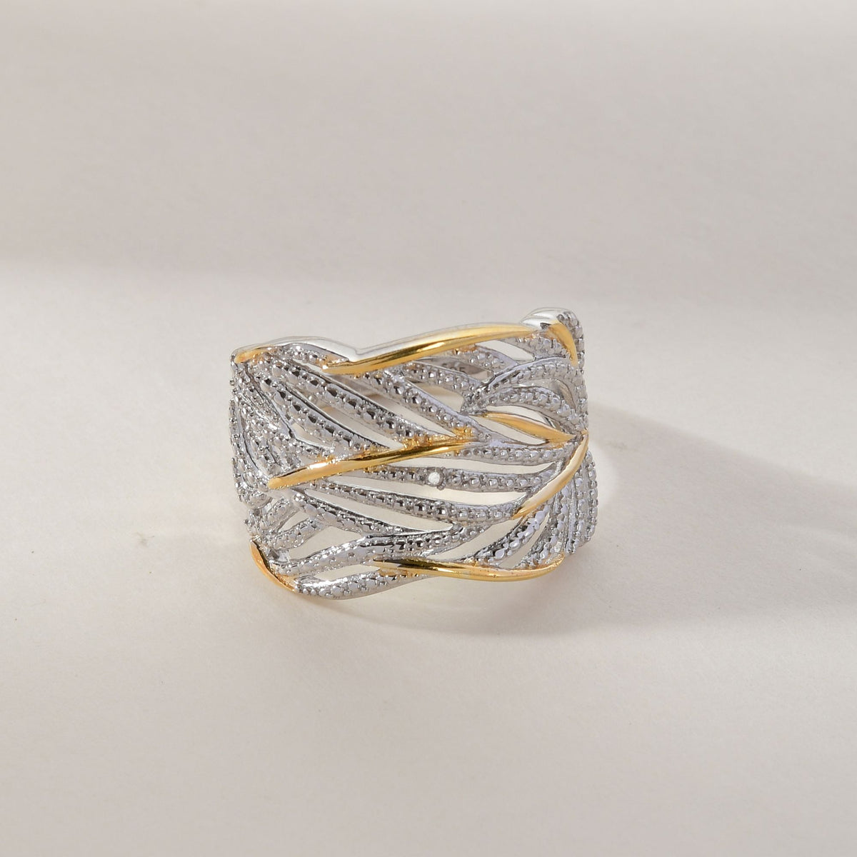 Weißer Diamant Ring 925 Silber Platiniert und vergoldet (Größe 17.75) ca. 0,01 ct