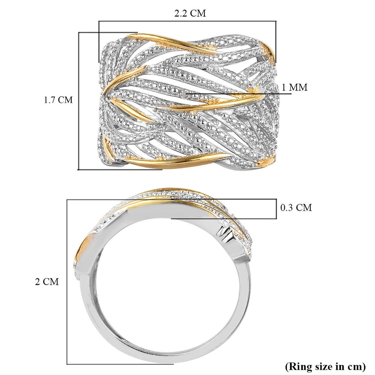 Weißer Diamant Ring 925 Silber Platiniert und vergoldet (Größe 17.75) ca. 0,01 ct