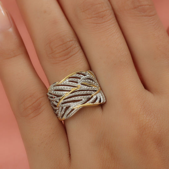 Weißer Diamant Ring 925 Silber Platiniert und vergoldet (Größe 20.75) ca. 0,01 ct