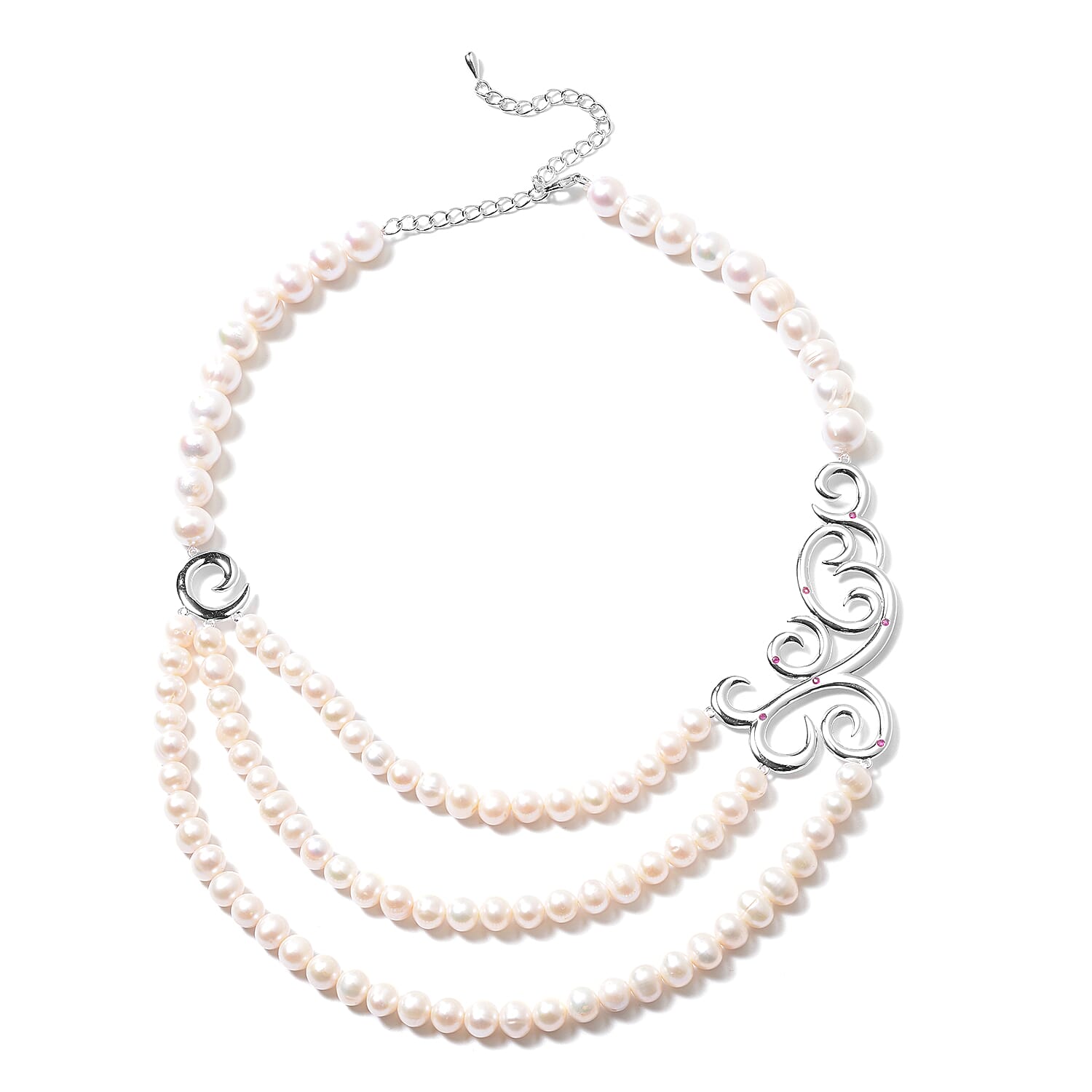 Weiße Süßwasser Perle (9-10 mm) Halskette ca. 50 cm 925 Silber Rhodiniert 344.41 ct