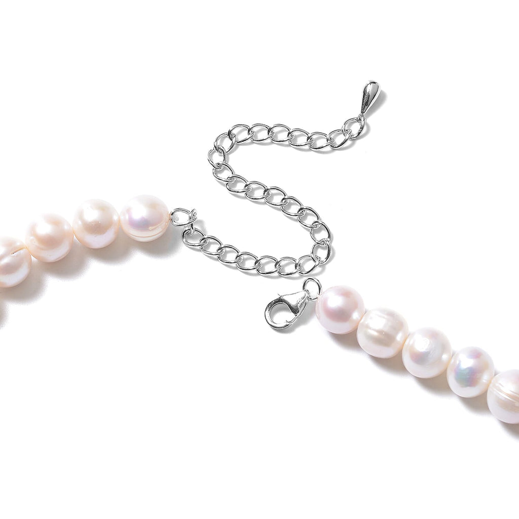 Weiße Süßwasser Perle (9-10 mm) Halskette ca. 50 cm 925 Silber Rhodiniert 344.41 ct