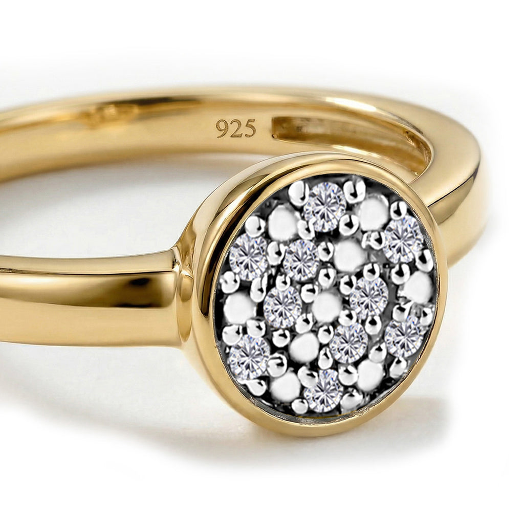 Weißer Diamant Ring 925 Silber 585 Vergoldet (Größe 19.00) ca. 0,06 ct