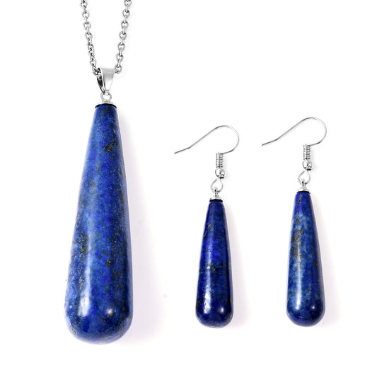 2er Set - Grüner Aventurin Tropfen Anhänger mit Kette (ca. 61 cm) und Ohrringe, 316L Edelstahl, ca. 175.00 ct