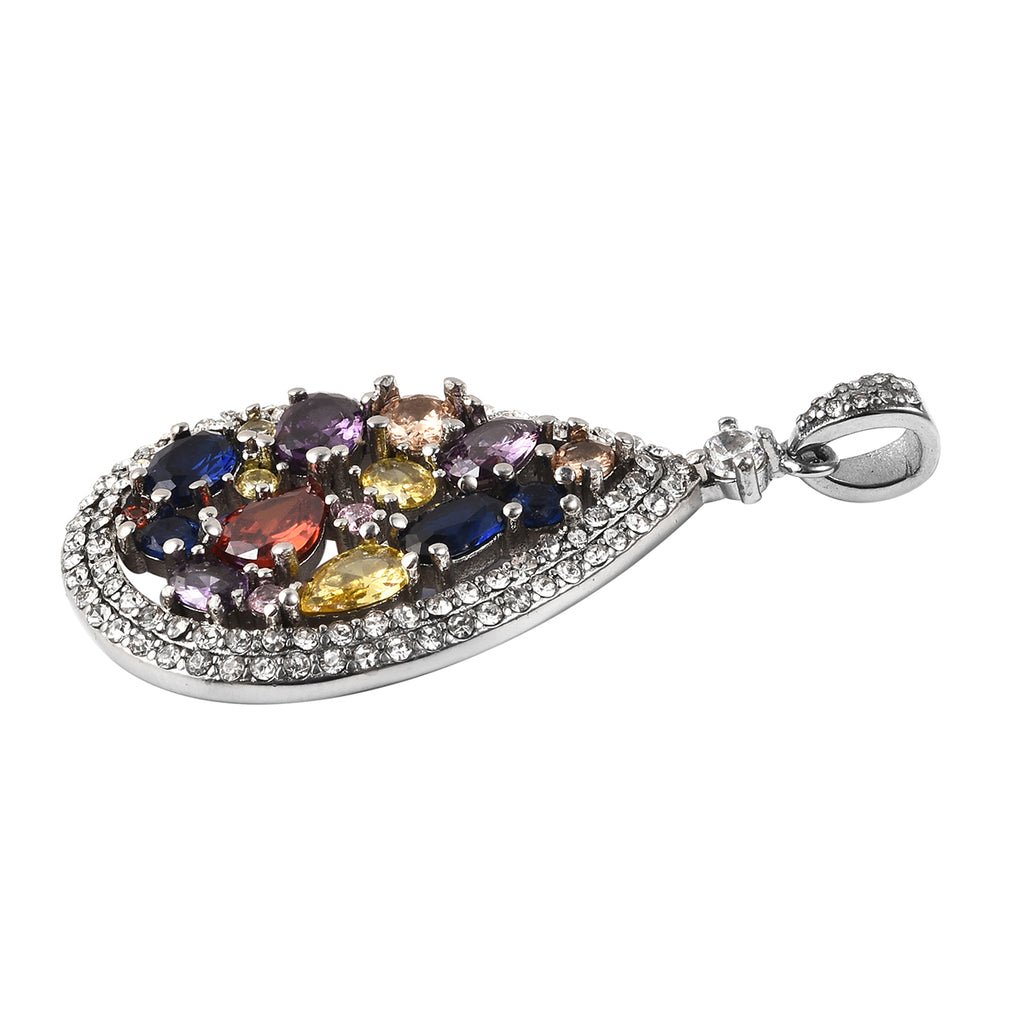 Mehrfarbiger Zirkonia und weißer Kristall-Anhänger, reiner Edelstahl ca. 14,00 ct