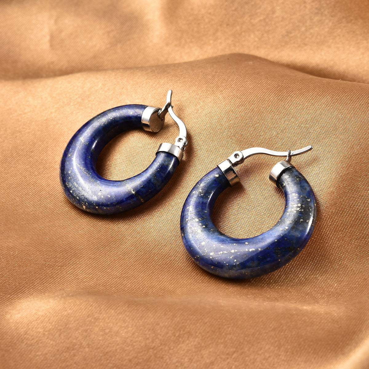 Lapislazuli Creolen in 316L Edelstahl  ca. 33.50 ct