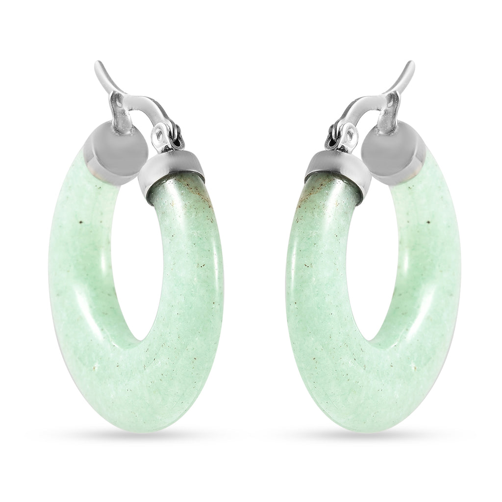 Grüner Aventurin Creolen in Edelstahl  ca. 26.50 ct