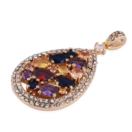 Mehrfarbiger Zirkonia und weißer Kristall-Anhänger, reiner Edelstahl IP-Gelbbeschichtung ca. 14,00 ct