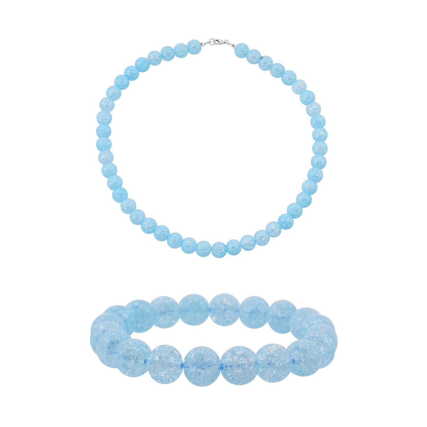 Blaue Eis Quarz Halskette 45cm und Armband 19cm