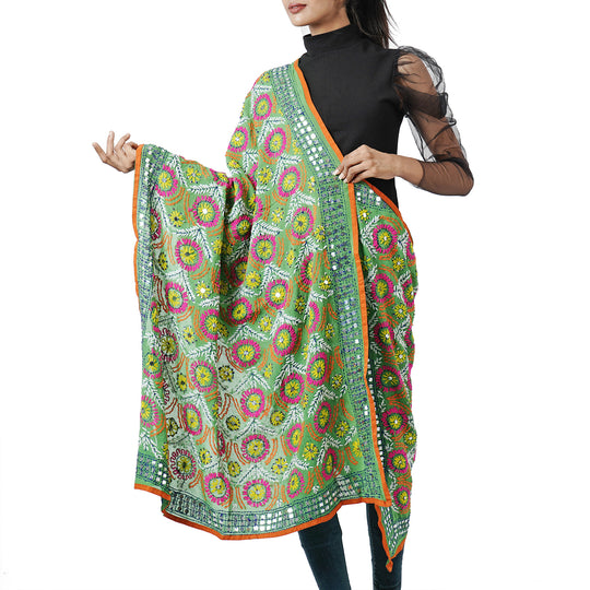 Phulkari Schal, Hand-Bestickt, 90x200 cm, rosa