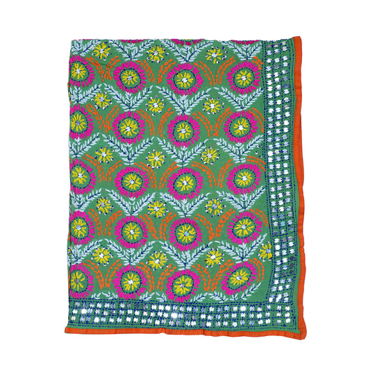 Phulkari Schal, Hand-Bestickt, 90x200 cm, rosa