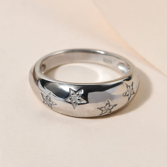 Weißer Diamant Ring 925 Silber Platiniert (Größe 20.25) ca. 0,05 ct