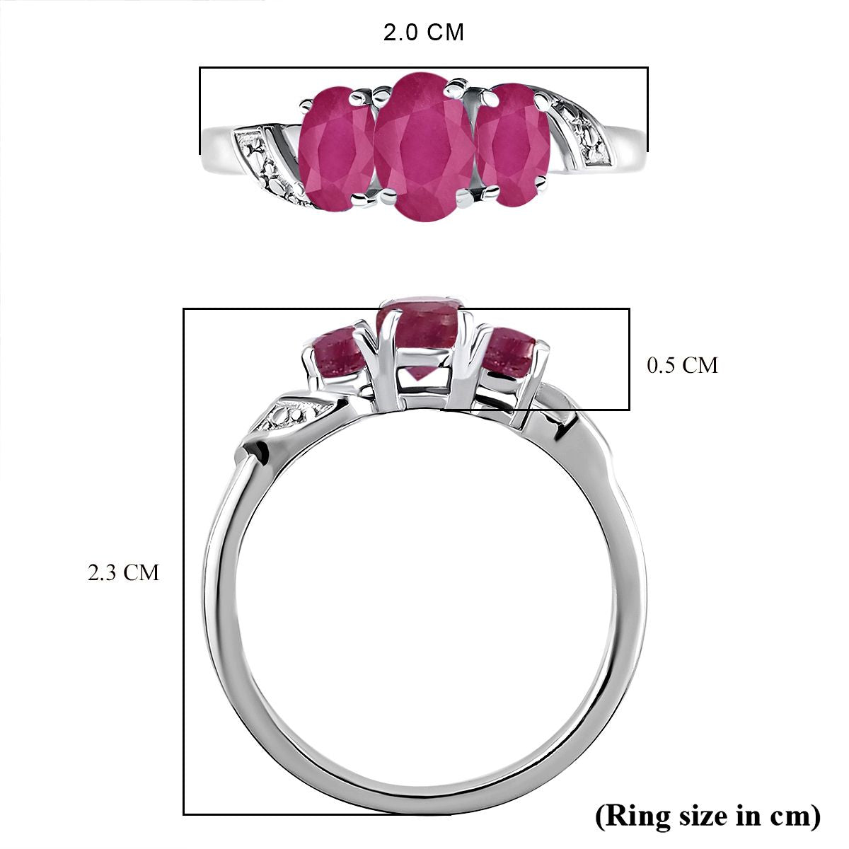Afrikanischer Rubin (Fissure gefüllt) Ring 925 Silber Platiniert (Größe 19.00) ca. 1.30 ct
