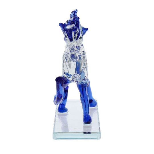 Dekorative Kristallglas-Pferdefigur auf quadratischem Ständer, Größe 12x12x6 cm, Blau