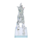 Dekorative Kristallglas-Pferdefigur auf quadratischem Ständer, Größe 12x12x6 cm, Regenbogen