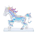 Dekorative Kristallglas-Pferdefigur auf quadratischem Ständer, Größe 12x12x6 cm, Regenbogen