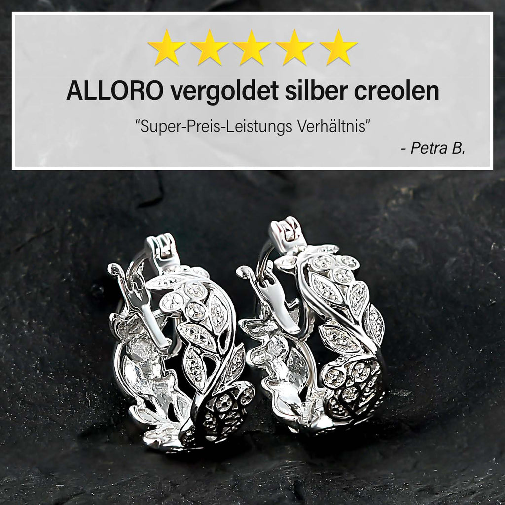 ALLORO Ring, Creolen und Anhänger mit Diamantakzenten, Silber platiniert
