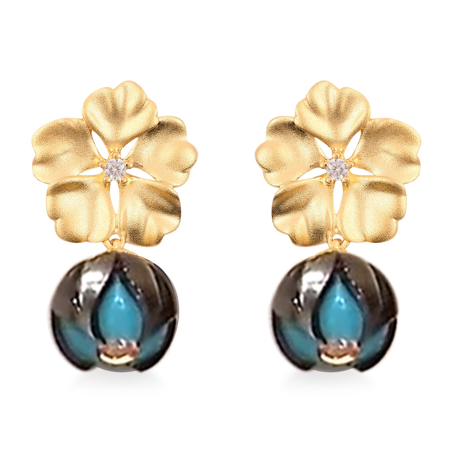 Tahiti Perle (10-11 mm), Weißer Zirkon Ohrringe 925 Silber Vergoldet