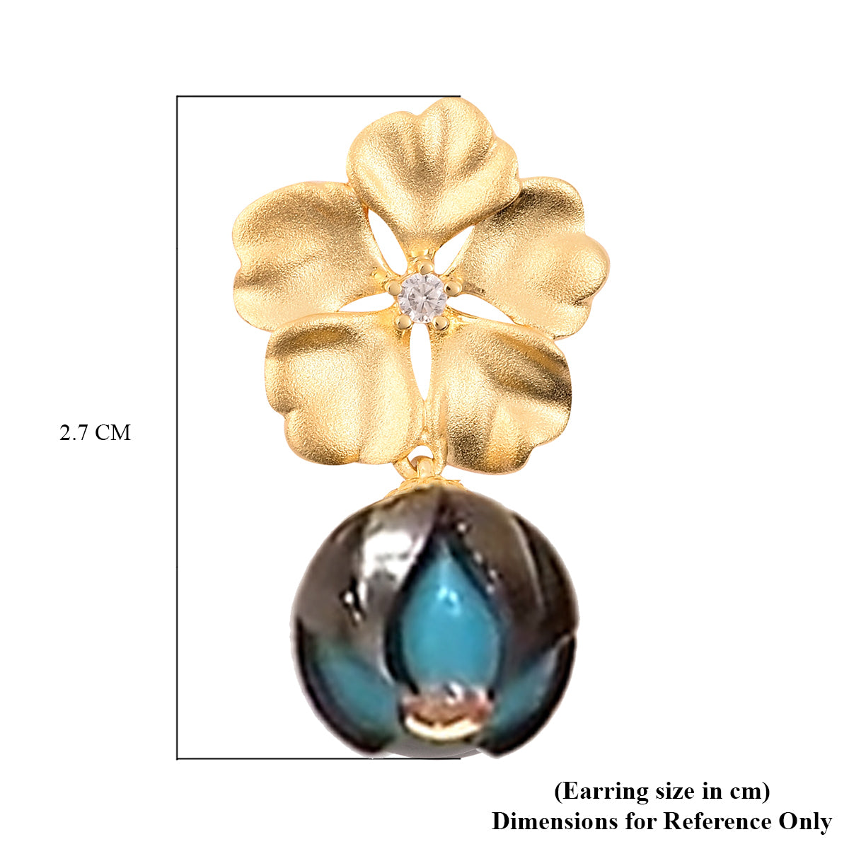 Tahiti Perle (10-11 mm), Weißer Zirkon Ohrringe 925 Silber Vergoldet