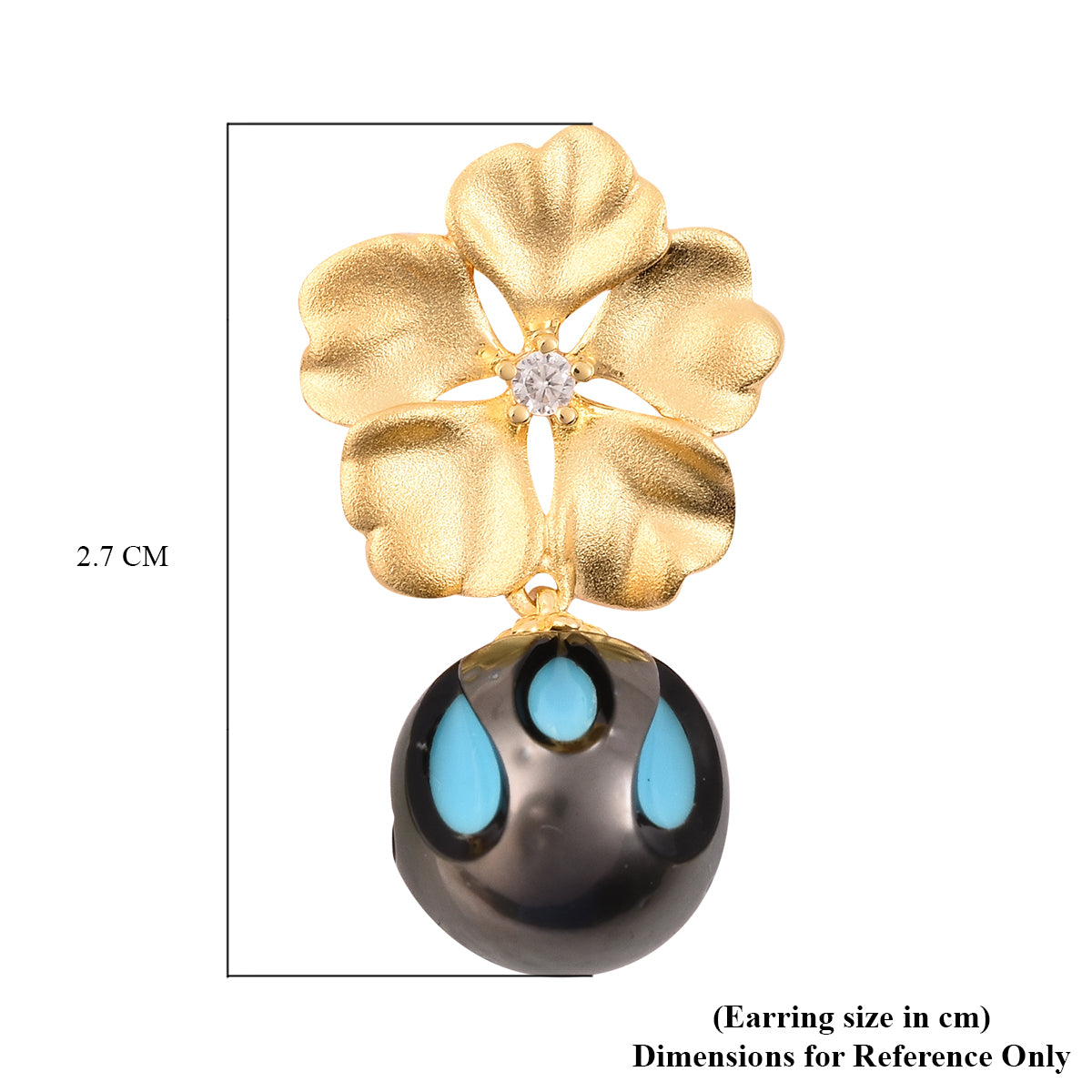 Tahiti Perle (10-11 mm), Weißer Zirkon Ohrringe 925 Silber Vergoldet