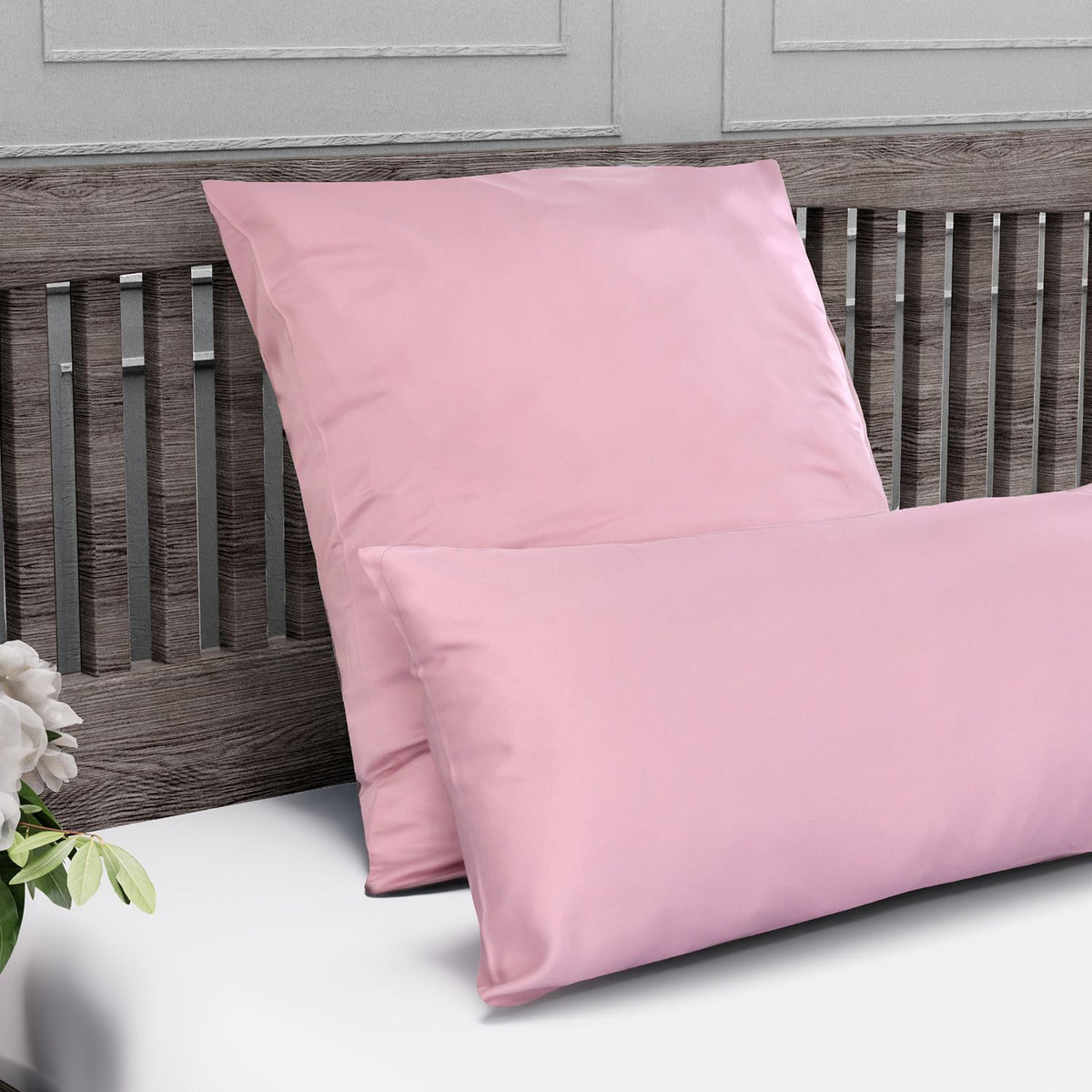 Serenity Night - 100% Bambus-Steppdecke mit Bambusfüllung und 2er-Set Bambus-Kissenbezüge Rosa