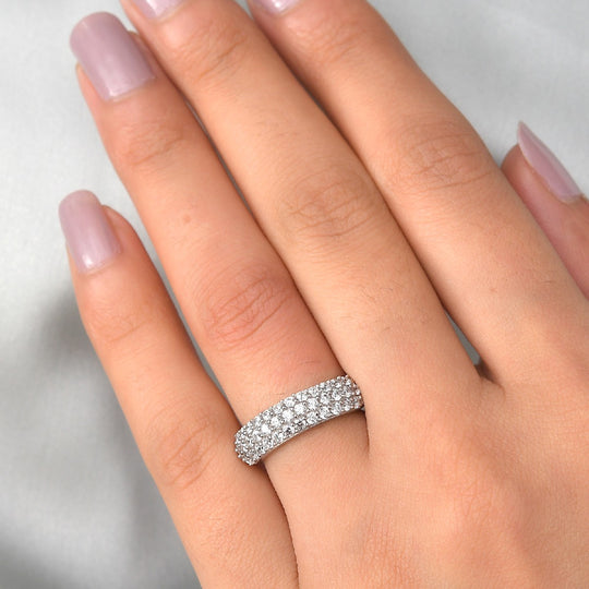 LUSTRO STELLA Hergestellt mit Feinster ZIRKONIA Half Eternity Band Ring 925 Silber platiniert