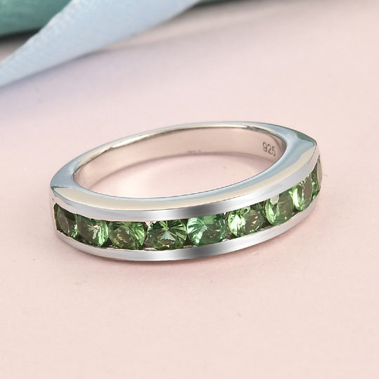 Tsavorite Granat Half Eternity Band Ring 925 Silber platiniert ca. 1,07 ct
