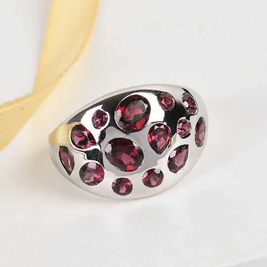 Rhodolit Granat Ring 925 Silber platiniert 2,18 Ct
