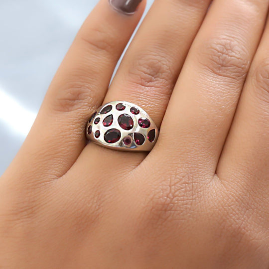 Rhodolit Granat Ring 925 Silber platiniert 2,18 Ct
