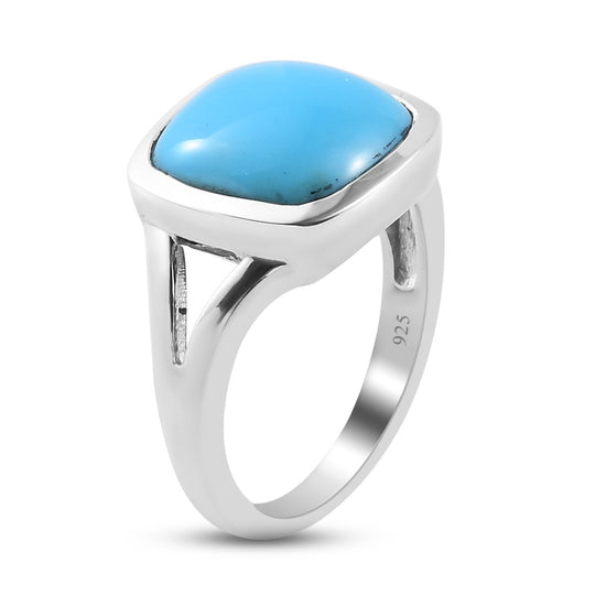 Natürlicher Sleeping Beauty Türkis Solitär Ring 925 Silber platiniert 4.32 ct