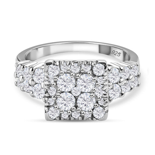LUSTRO STELLA - feinster Zirkonia Cluster-Ring, 925 Silber platiniert (Größe 17.00)