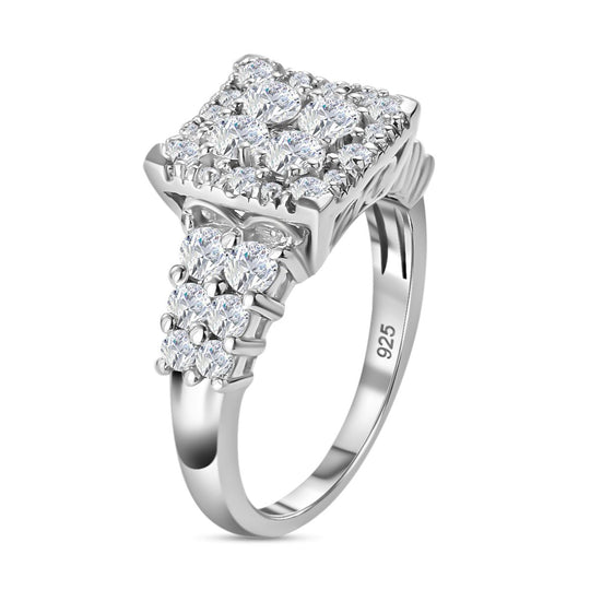 LUSTRO STELLA - feinster Zirkonia Cluster-Ring, 925 Silber platiniert (Größe 17.00)
