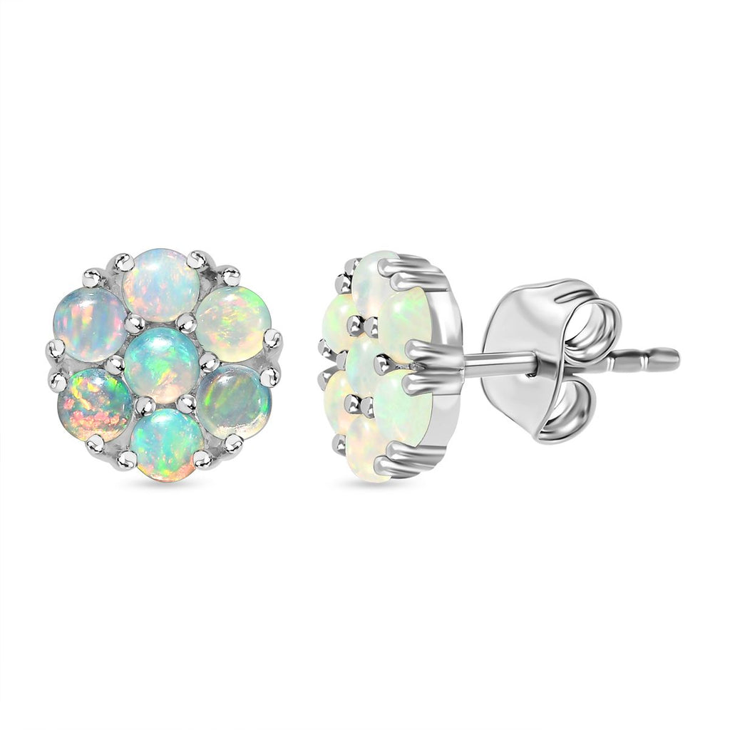 Natürlicher Äthiopischer Opal Cluster Ohrstecker 925 Silber platiniert ca. 0,88 ct
