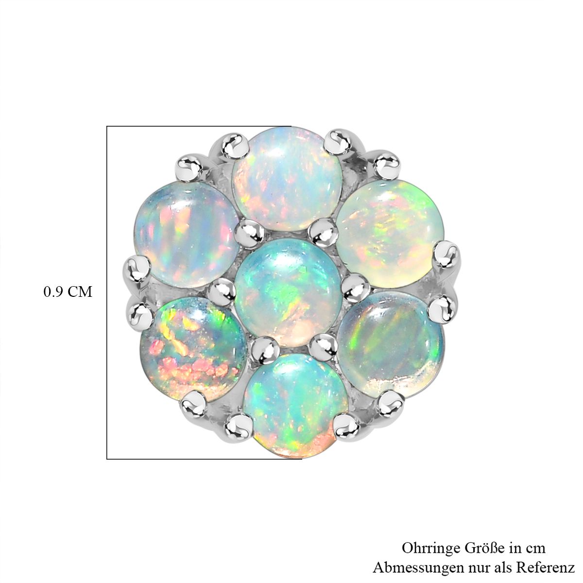 Natürlicher Äthiopischer Opal Cluster Ohrstecker 925 Silber platiniert ca. 0,88 ct
