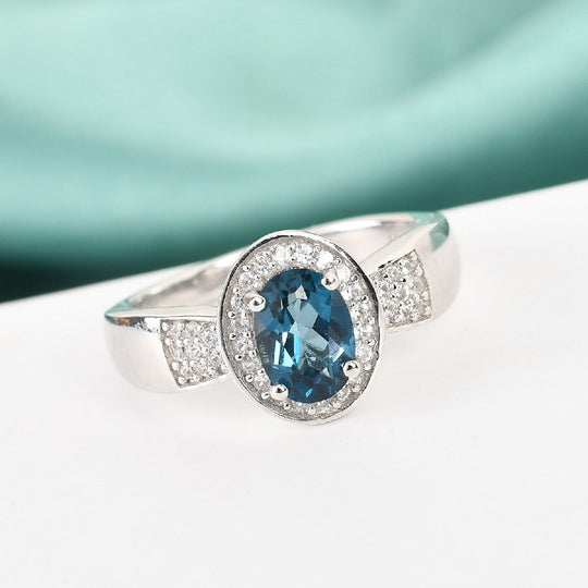 London Blautopas Ring 925 Silber platiniert ca. 1,09 ct