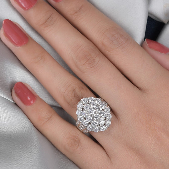 LUSTRO STELLA Hergestellt mit Feinster ZIRKONIA Ring 925 Silber platiniert ca. 7,97 ct
