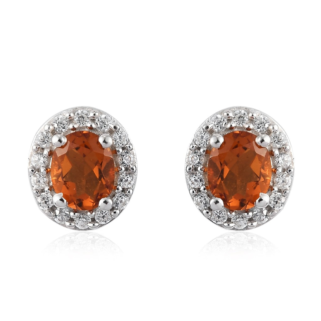 Madira Citrin und Zirkon Ohrstecker 925 Silber platiniert 0,85 Ct