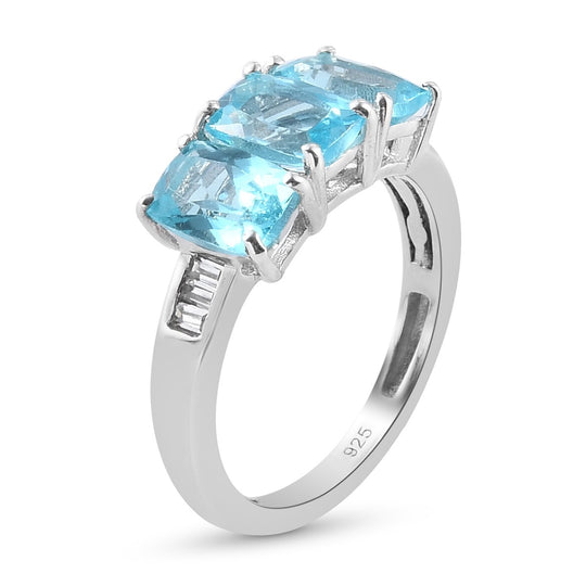 Blauer Apatit und Zirkon-Ring, 925 Silber platiniert ca. 2,18 ct