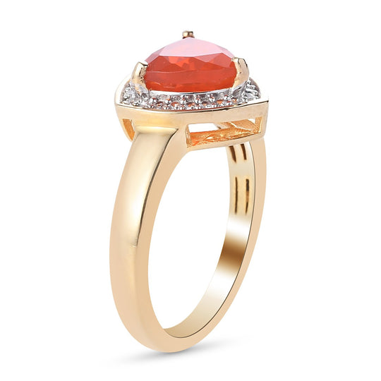 Purpurroter Feuer Opal und Zirkon Solitär Ring 925 Silber Vermeil ca. 1,09 ct